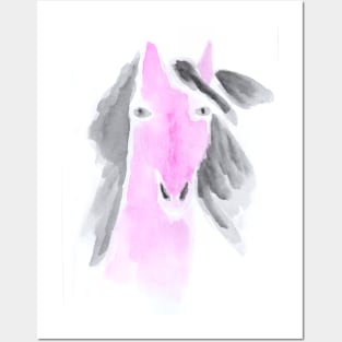 horse, pink, animal, cute, steed, horse racing, animal, bright, watercolor, painting, art, Posters and Art